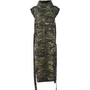 Women Denim Camo Dress Sleeveless High Neck Side Slit Casual Summer